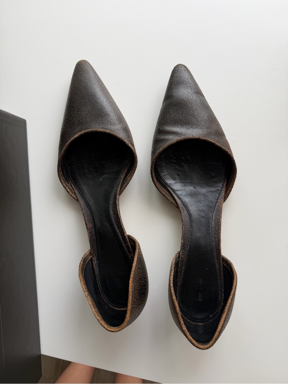The Row Pointed-Toe D'Orsay Flats in Dark Brown